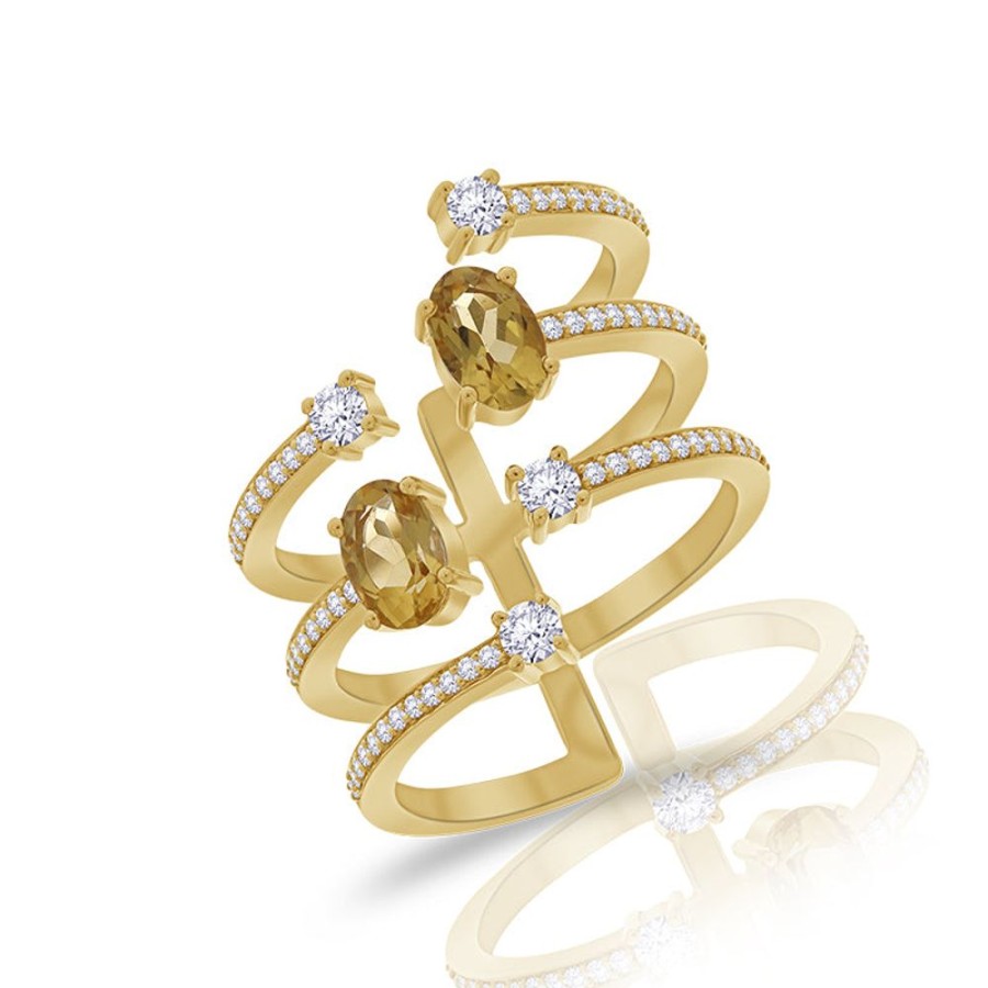 Ring Hueb | 18 Karat Spectrum Yellow Gold Ring With Vs-Gh Diamonds And Yellow Citr