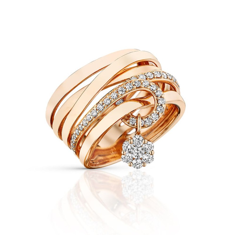 Ring Hueb | 18 Karat Diamond Flower Pink Gold Ring With Vs-Gh Diamonds