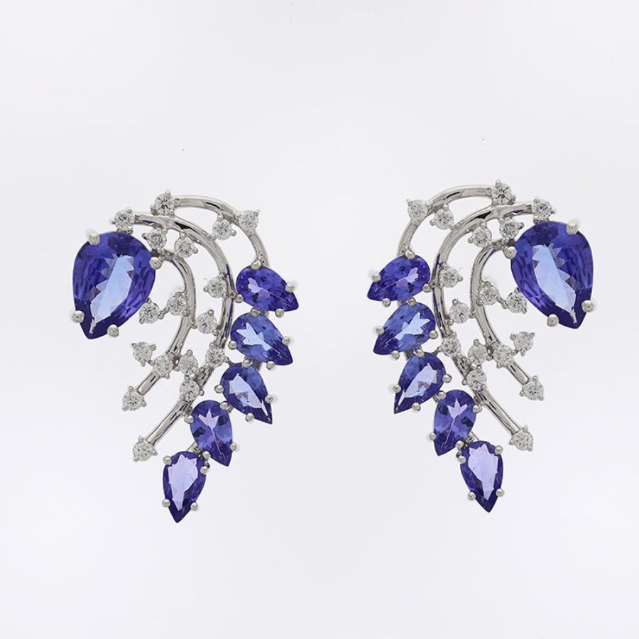 Earring Hueb | 18 Karat Spectrum White Gold Earring With Vs-Gh Diamonds And Blue Tanz