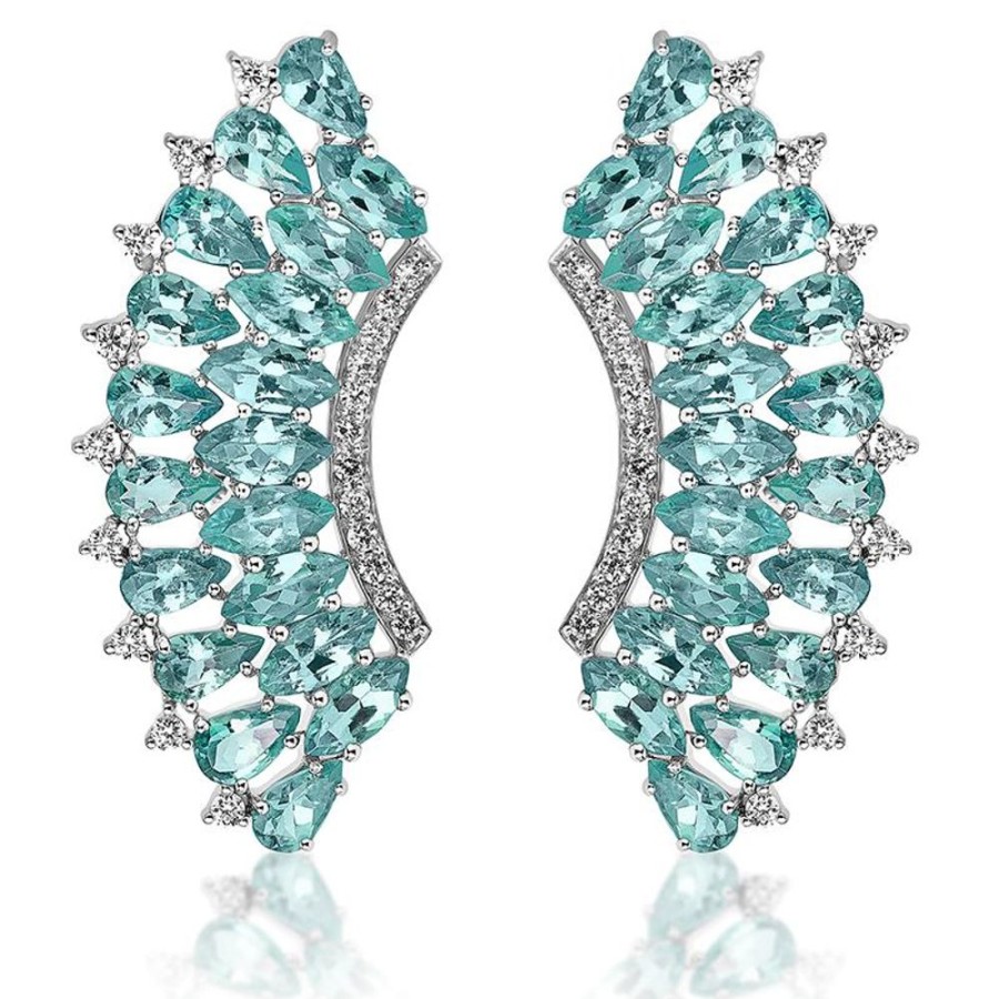 Earring Hueb | 18 Karat Mirage White Gold Earring With Vs-Gh Diamonds And Blue Aquama