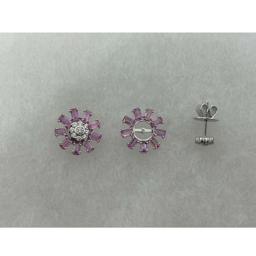 Earring Hueb | 18 Karat Bestow White Gold Earring With Vs-Gh Diamonds And Pink Sapphi