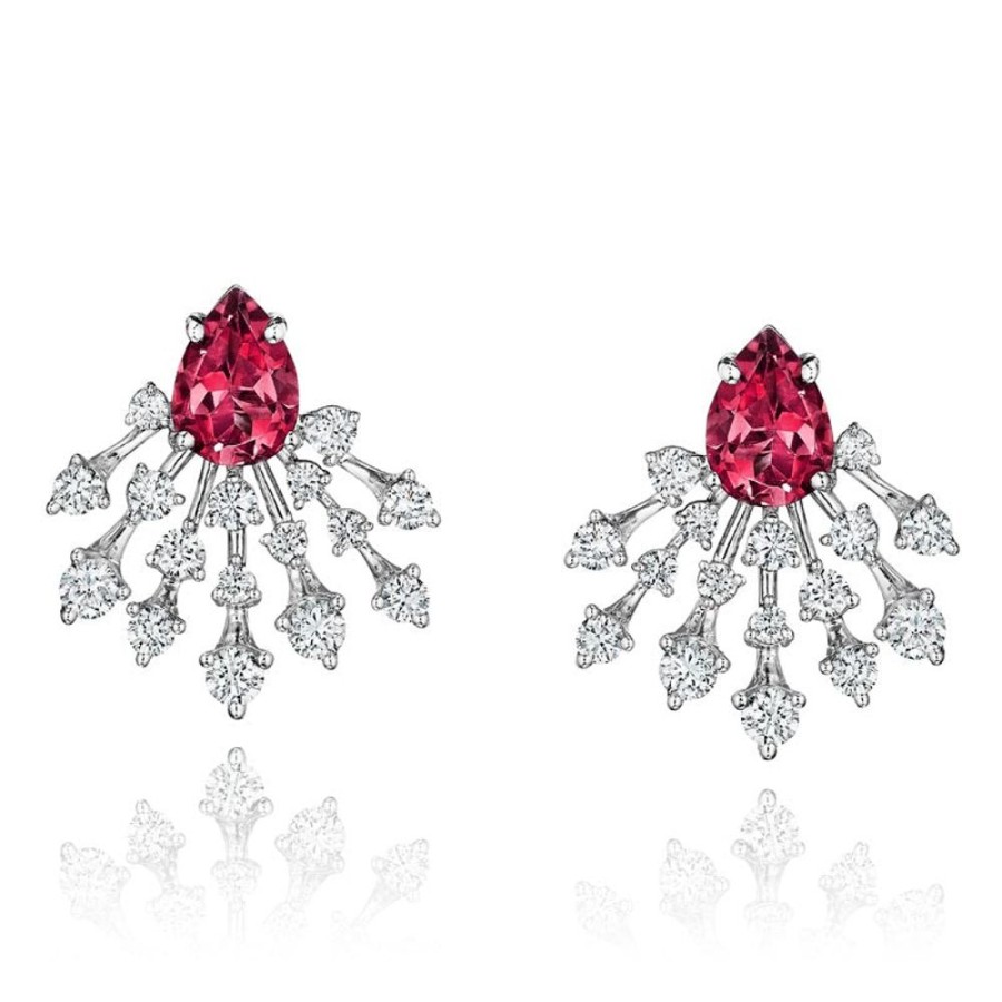 Earring Hueb | 18 Karat Luminus White Gold Earring With Vs-Gh Diamonds And Red Ruby