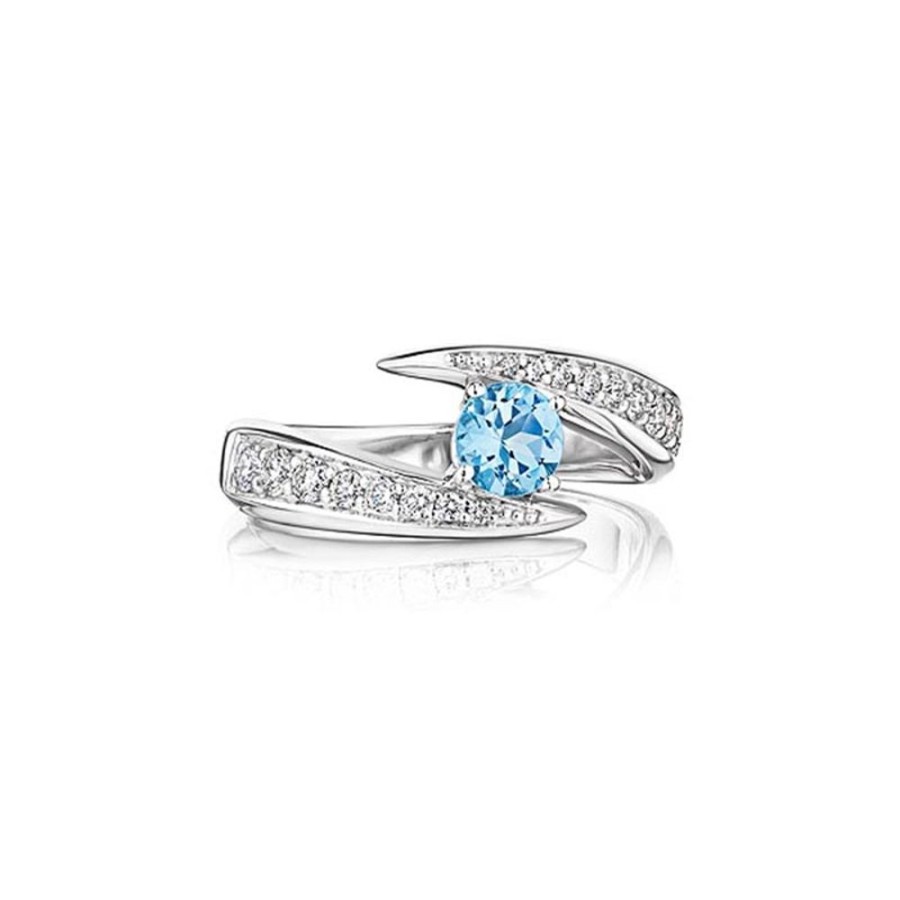 Ring Hueb | 18 Karat Amazonia (Cocar) White Gold Ring With Vs-Gh Diamonds And Blue