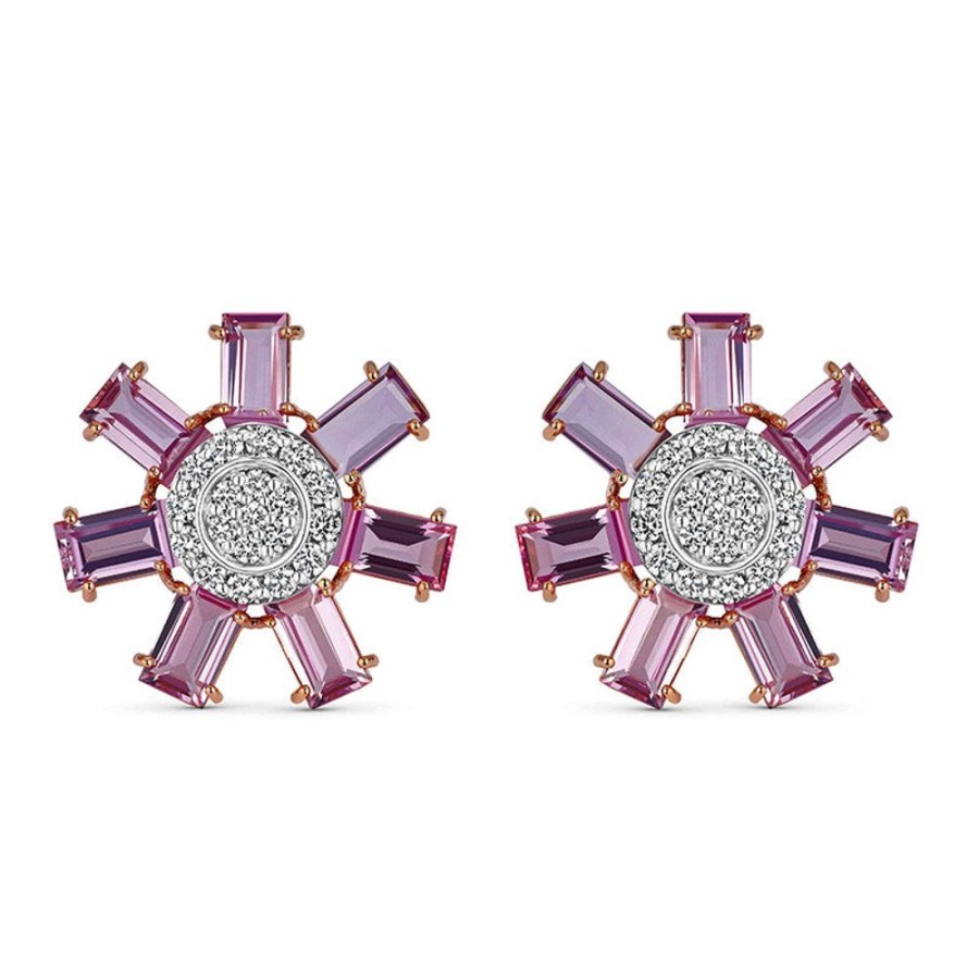 Earring Hueb | 18 Karat Bestow Pink Gold Earring With Vs-Gh Diamonds And Pink Sapphir