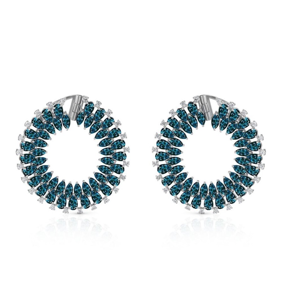 Earring Hueb | 18 Karat Mirage White Gold Earring With Vs-Gh Diamonds And Blue Topaz