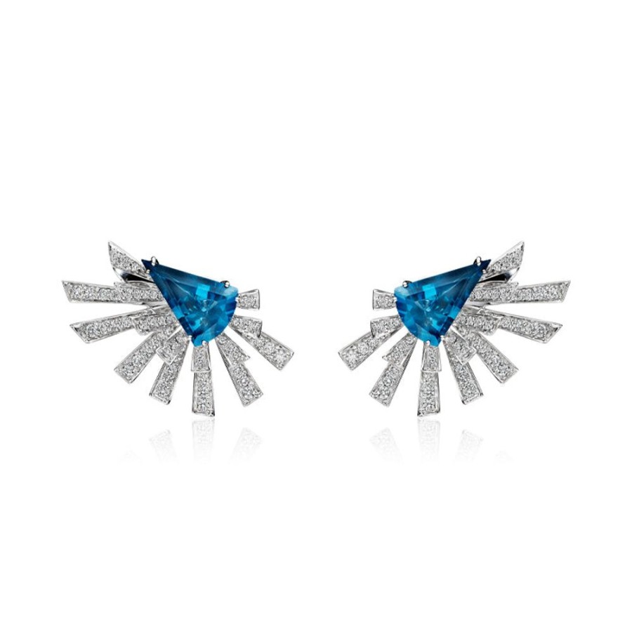 Earring Hueb | 18 Karat Mirage White Gold Earring With Vs-Gh Diamonds And Blue Topaz