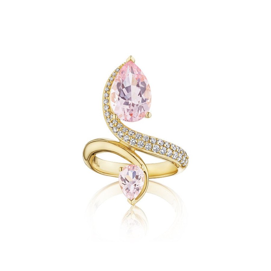 Ring Hueb | 18 Karat Spectrum Yellow Gold Ring With Vs-Gh Diamonds And Pink Morgan