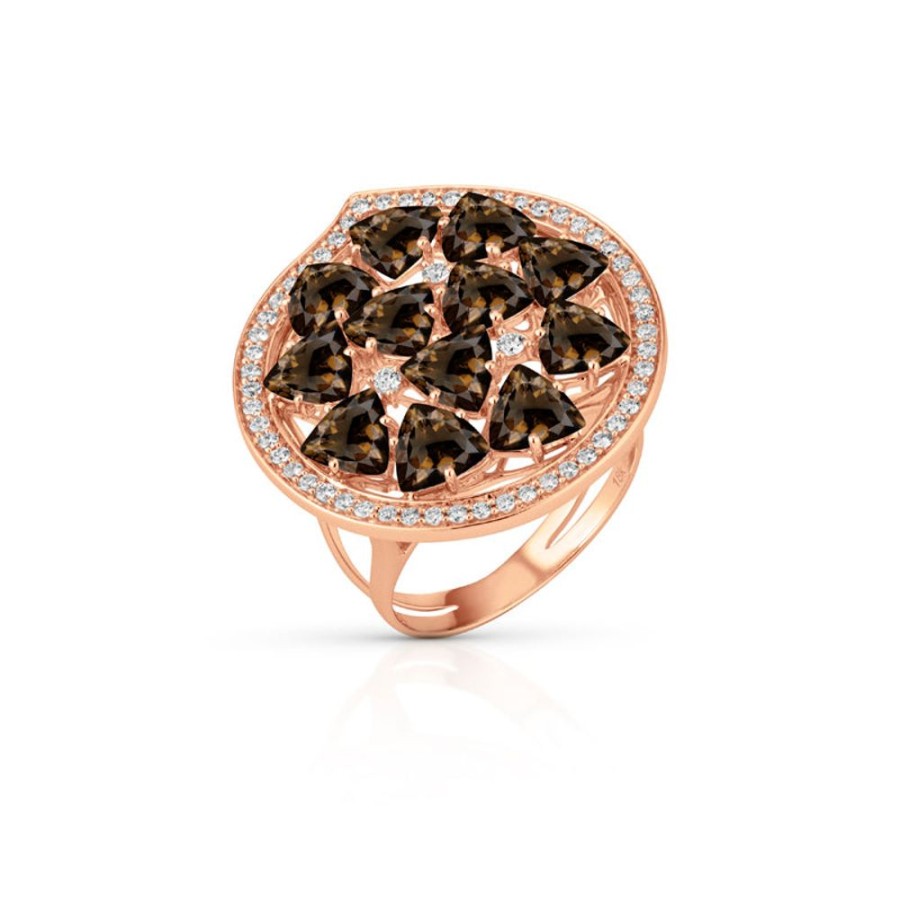 Ring Hueb | 18 Karat Mirage Pink Gold Ring With Vs-Gh Diamonds And Smoky Quartz