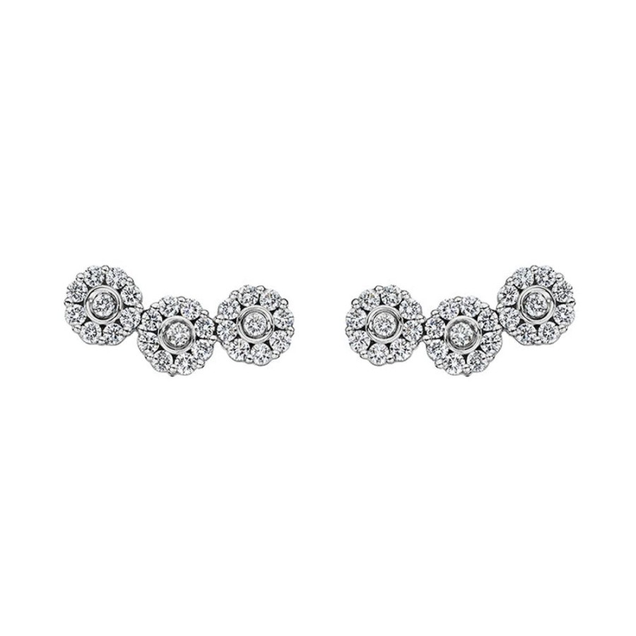 Earring Hueb | 18 Karat Diamond Flower White Gold Earring With Vs-Gh Diamonds