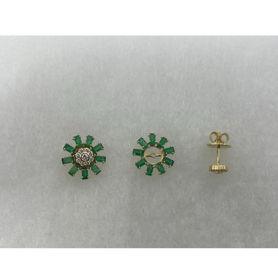 Earring Hueb | 18 Karat Bestow Yellow Gold Earring With Vs-Gh Diamonds And Green Emer