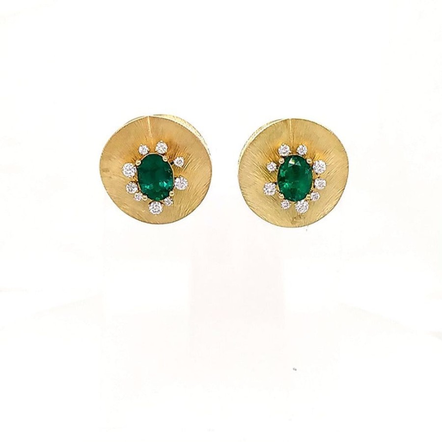 Earring Hueb | 18 Karat Bahia Yellow Gold Earring With Vs-Gh Diamonds And Green Emera