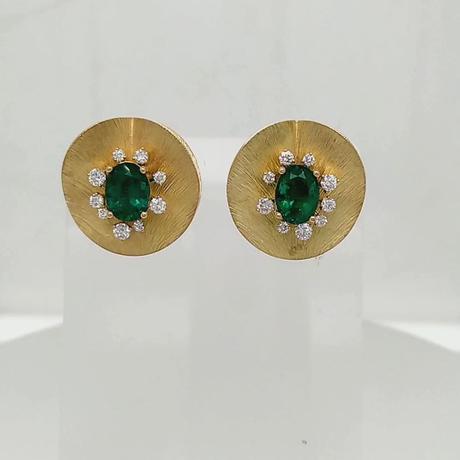 Earring Hueb | 18 Karat Bahia Yellow Gold Earring With Vs-Gh Diamonds And Green Emera