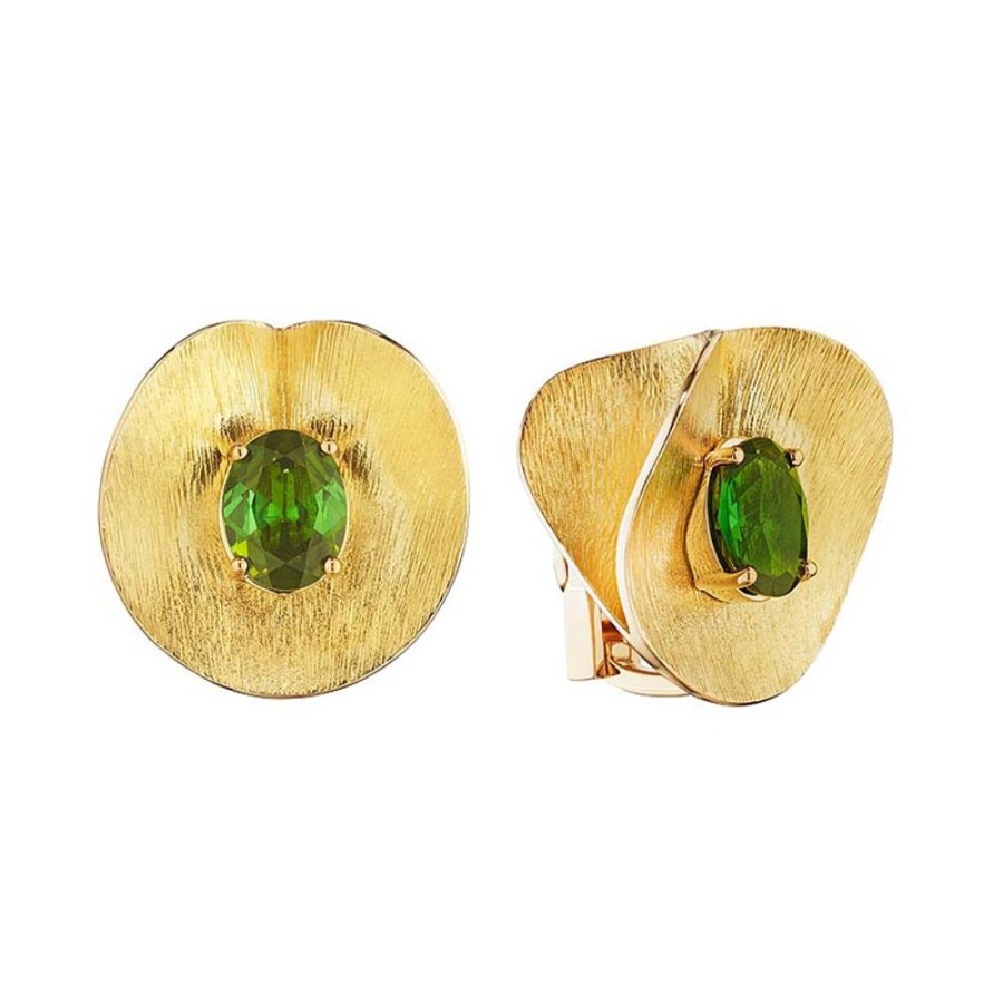 Earring Hueb | 18 Karat Bahia Yellow Gold Earring With Green Tourmaline