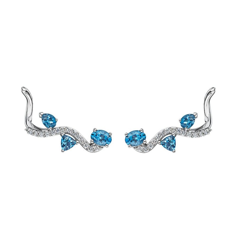 Earring Hueb | 18 Karat Mirage White Gold Earring With Vs-Gh Diamonds And Blue Topaz