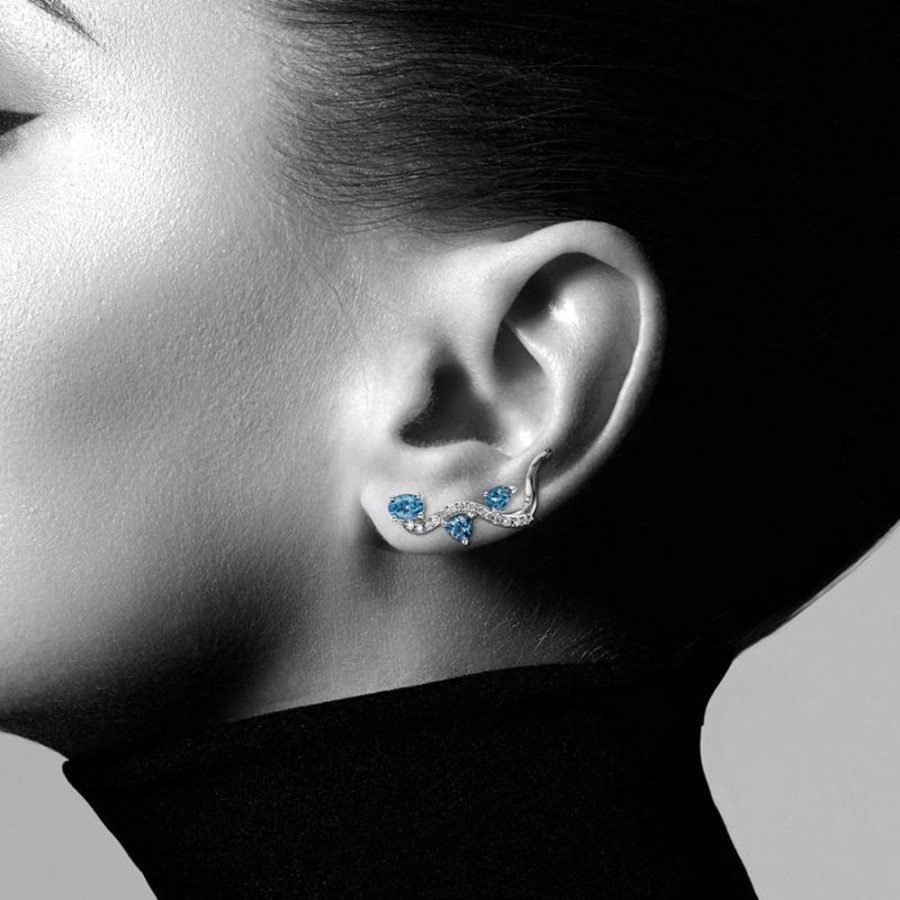 Earring Hueb | 18 Karat Mirage White Gold Earring With Vs-Gh Diamonds And Blue Topaz