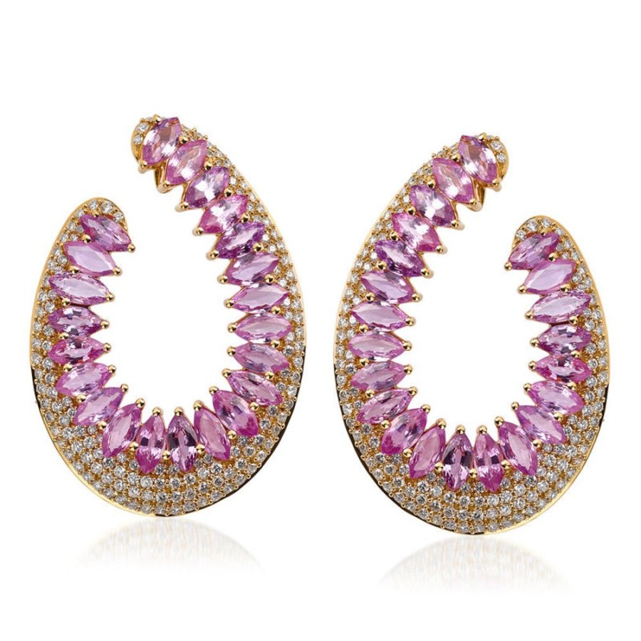 Earring Hueb | 18 Karat Mirage Yellow Gold Earring With Vs-Gh Diamonds And Pink Sapph