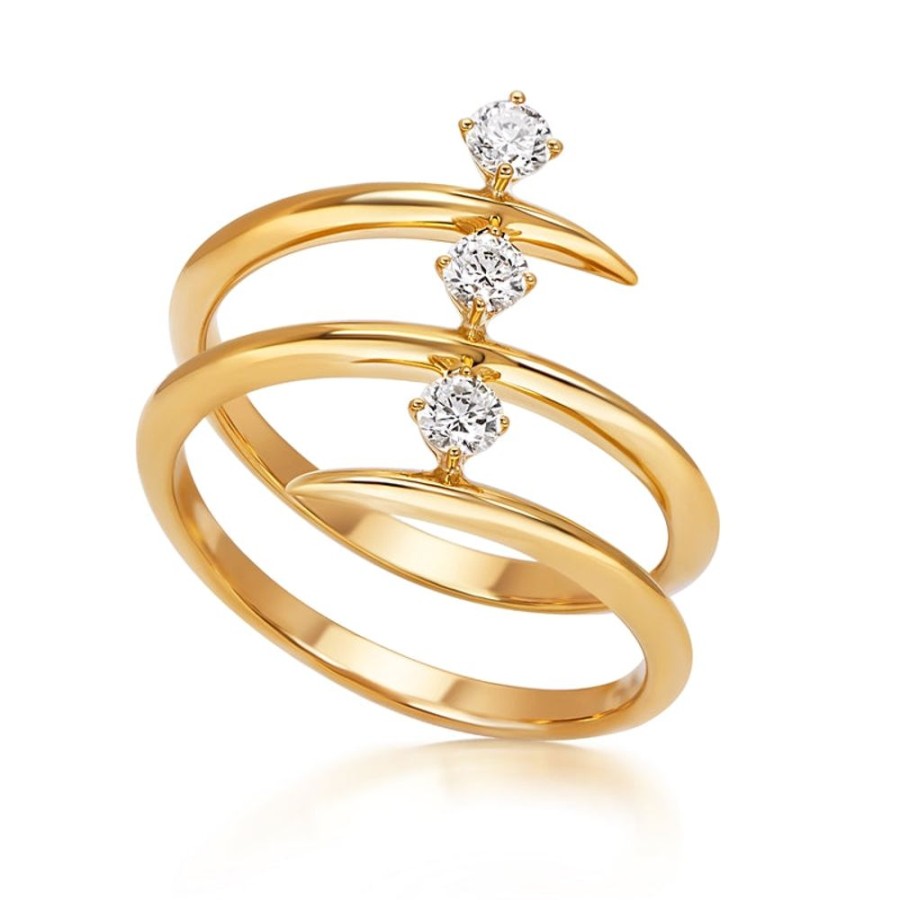 Ring Hueb | 18 Karat Tribal Yellow Gold Ring With Vs-Gh Diamonds