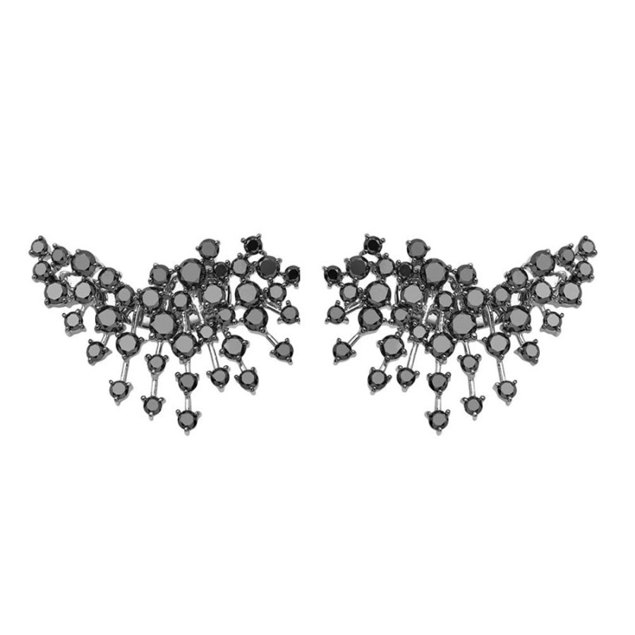 Earring Hueb | 18 Karat Luminus White Gold Earring With Black Diamonds