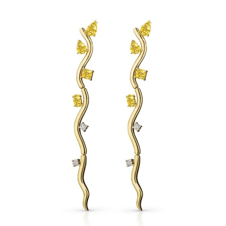 Earring Hueb | 18 Karat Mirage Yellow Gold Earring With Vs-Gh Diamonds And Yellow Sap