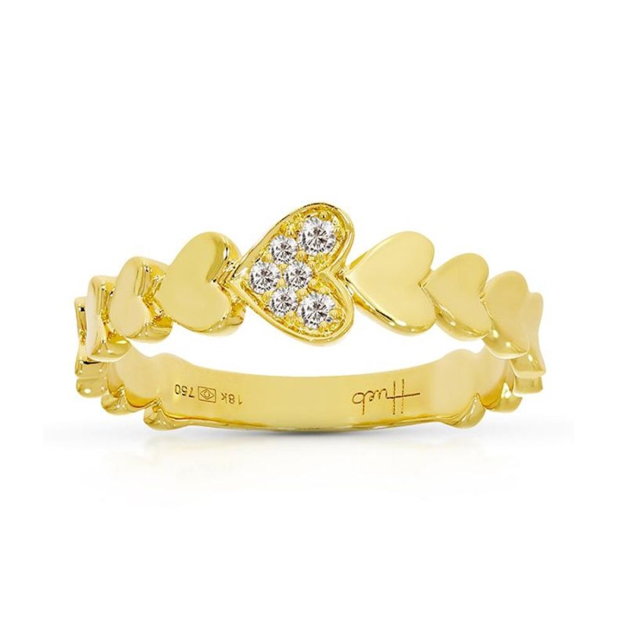 Ring Hueb | 18 Karat Hearts Yellow Gold Ring With Vs-Gh Diamonds