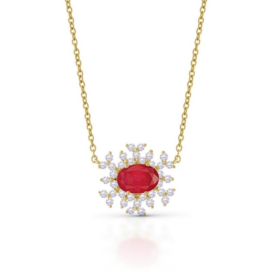 Necklace/Pendant Hueb | 18 Karat Bestow Yellow Gold Necklace With Vs-Gh Diamonds And Red Ruby