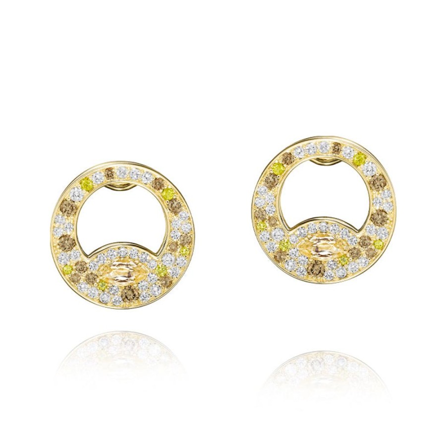 Earring Hueb | 18 Karat Mirage Yellow Gold Earring With Vs-Gh Diamonds And Rose Morga