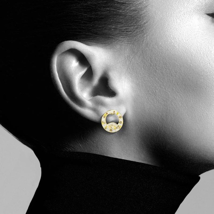 Earring Hueb | 18 Karat Mirage Yellow Gold Earring With Vs-Gh Diamonds And Rose Morga