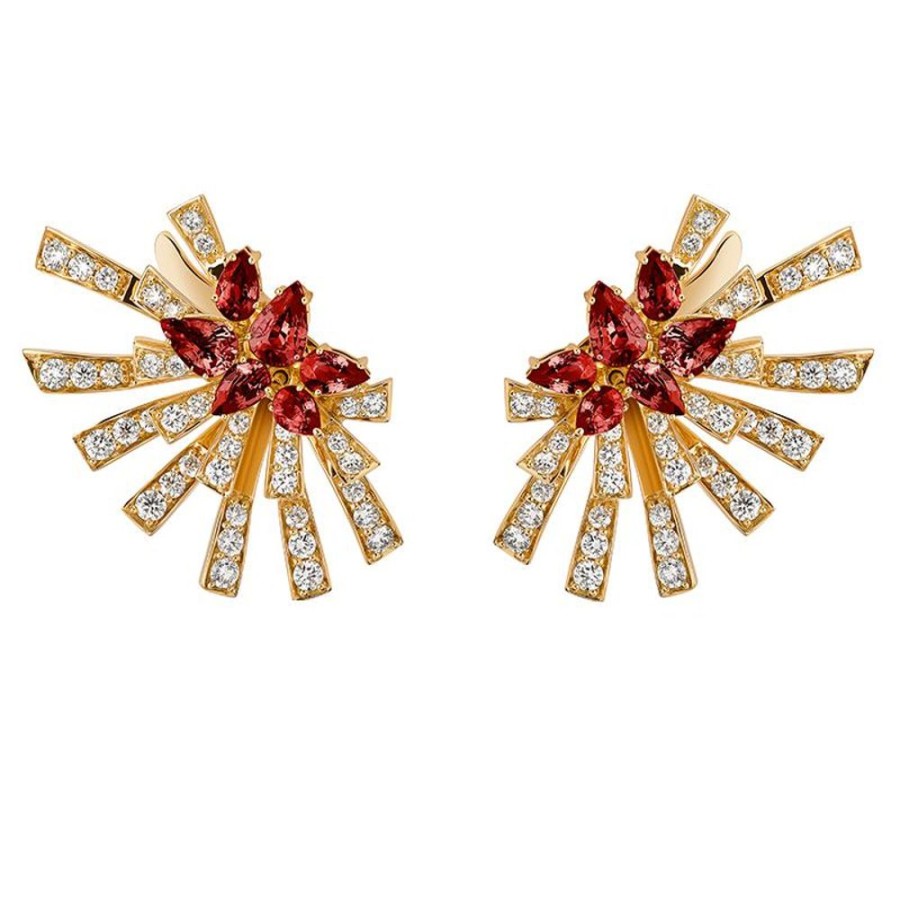 Earring Hueb | 18 Karat Mirage Yellow Gold Earring With Vs-Gh Diamonds And Red Ruby