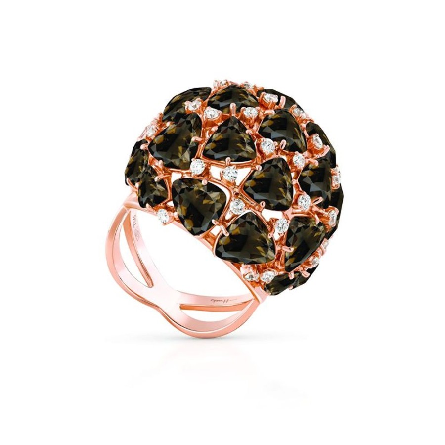 Ring Hueb | 18 Karat Mirage Pink Gold Ring With Vs-Gh Diamonds And Smoky Quartz