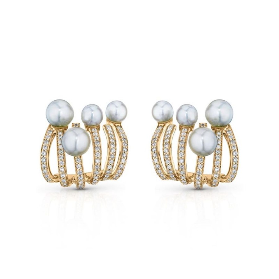 Earring Hueb | 18 Karat Spectrum Yellow Gold Earring With Vs-Gh Diamonds And White Pe