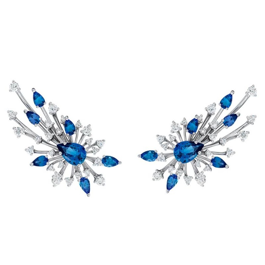 Earring Hueb | 18 Karat Luminus White Gold Earring With Vs-Gh Diamonds And Blue Topaz