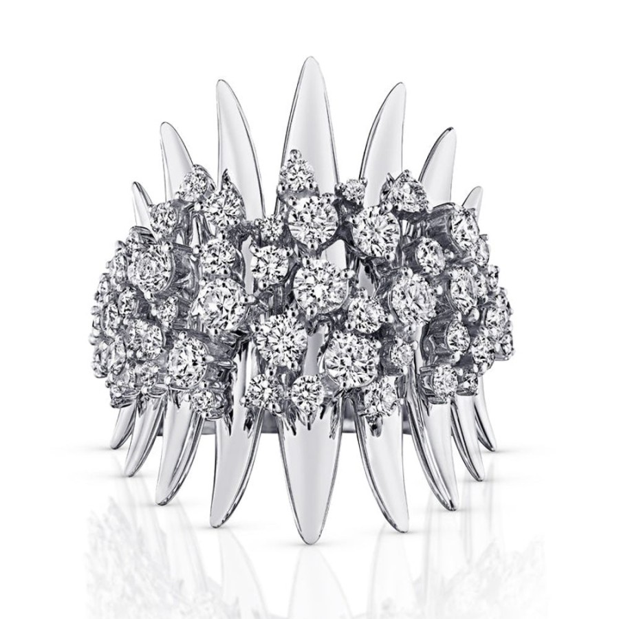 Ring Hueb | 18 Karat Tribal White Gold Ring With Vs-Gh Diamonds