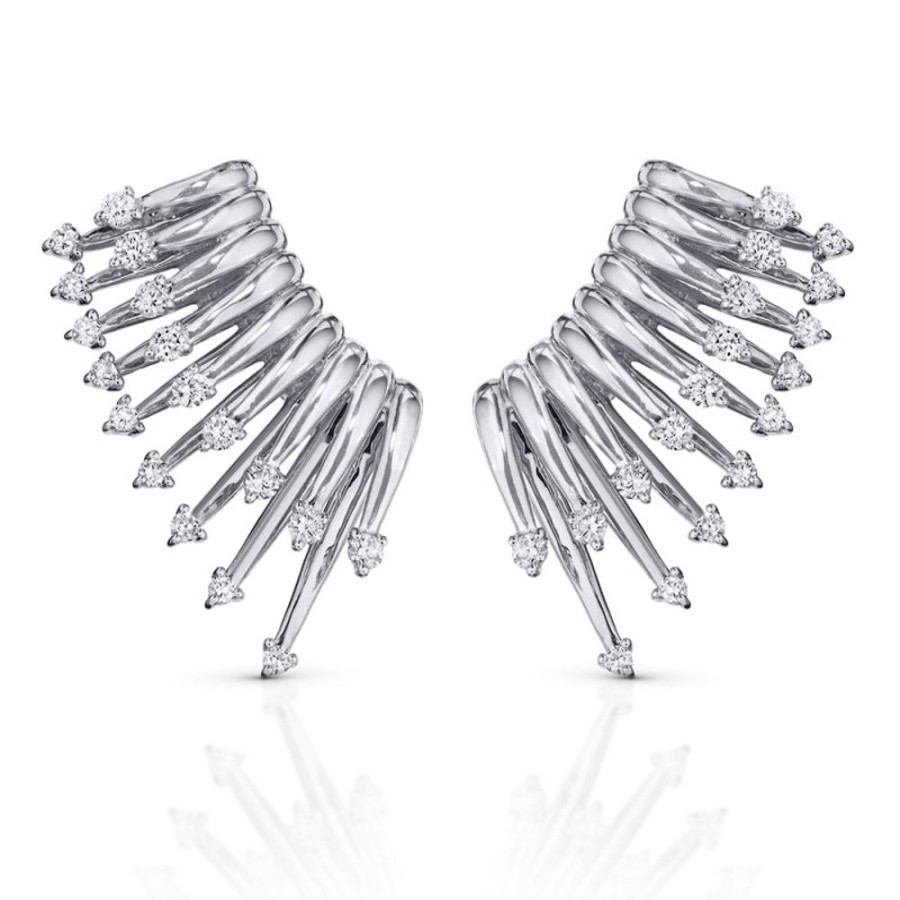 Earring Hueb | 18 Karat Tribal White Gold Earring With Vs-Gh Diamonds