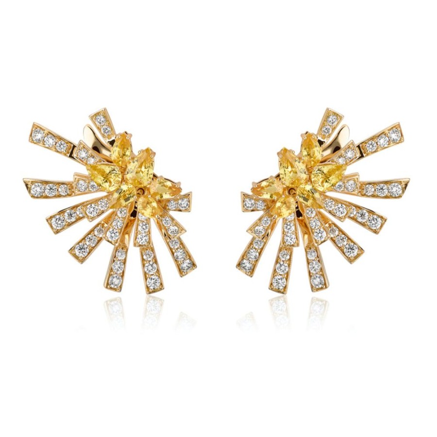 Earring Hueb | 18 Karat Mirage Yellow Gold Earring With Vs-Gh Diamonds And Yellow Sap