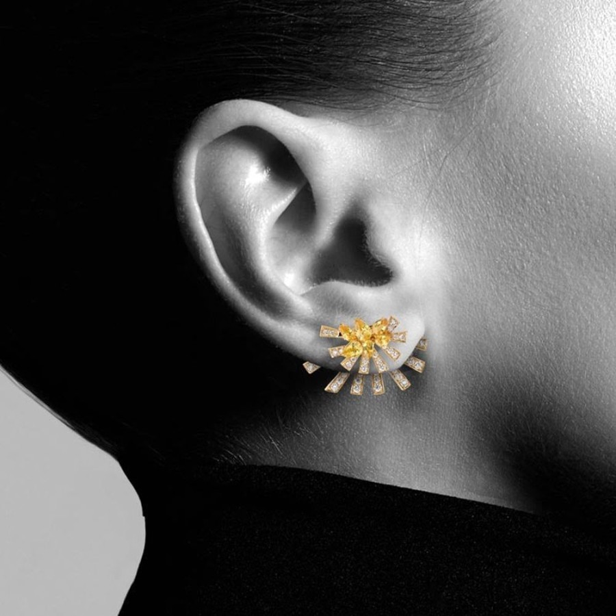 Earring Hueb | 18 Karat Mirage Yellow Gold Earring With Vs-Gh Diamonds And Yellow Sap