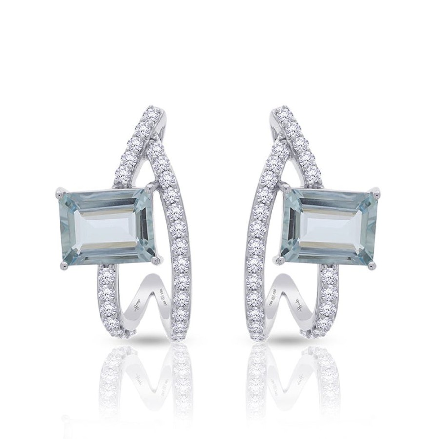 Earring Hueb | 18 Karat Spectrum White Gold Earring With Vs-Gh Diamonds And Aqua Aqua