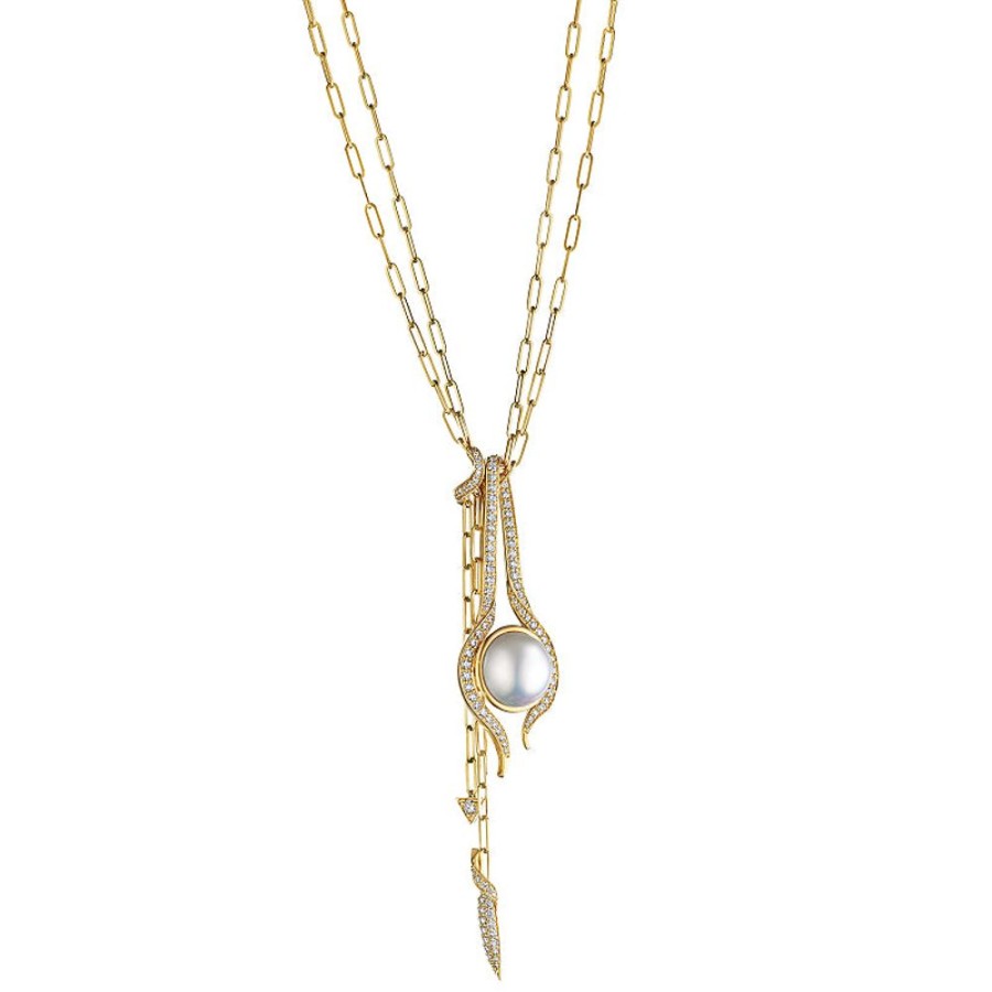 Necklace/Pendant Hueb | 18 Karat Onsa Yellow Gold Necklace With Vs-Gh Diamonds And White Mabe