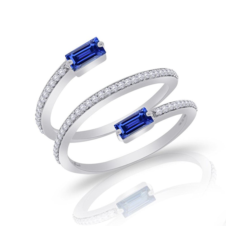 Ring Hueb | 18 Karat Spectrum White Gold Ring With Vs-Gh Diamonds And Blue Sapphir