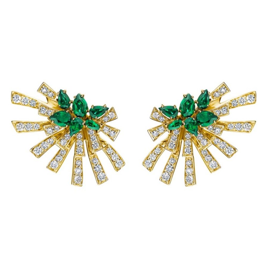 Earring Hueb | 18 Karat Mirage Yellow Gold Earring With Vs-Gh Diamonds And Green Emer