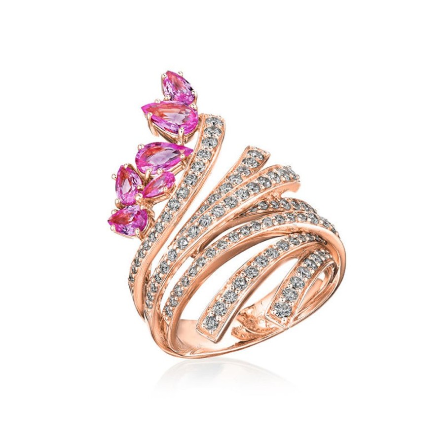 Ring Hueb | 18 Karat Mirage Pink Gold Ring With Vs-Gh Diamonds And Pink Sapphire