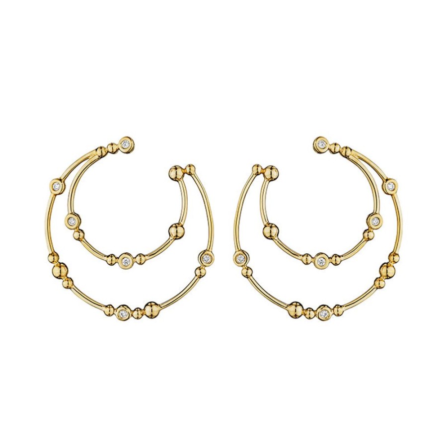 Earring Hueb | 18 Karat Bubbles Yellow Gold Earring With Vs-Gh Diamonds