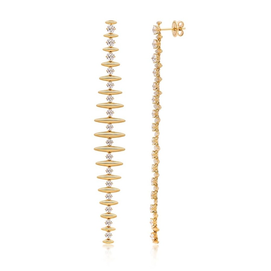 Earring Hueb | 18 Karat Tribal Yellow Gold Earring With Vs-Gh Diamonds