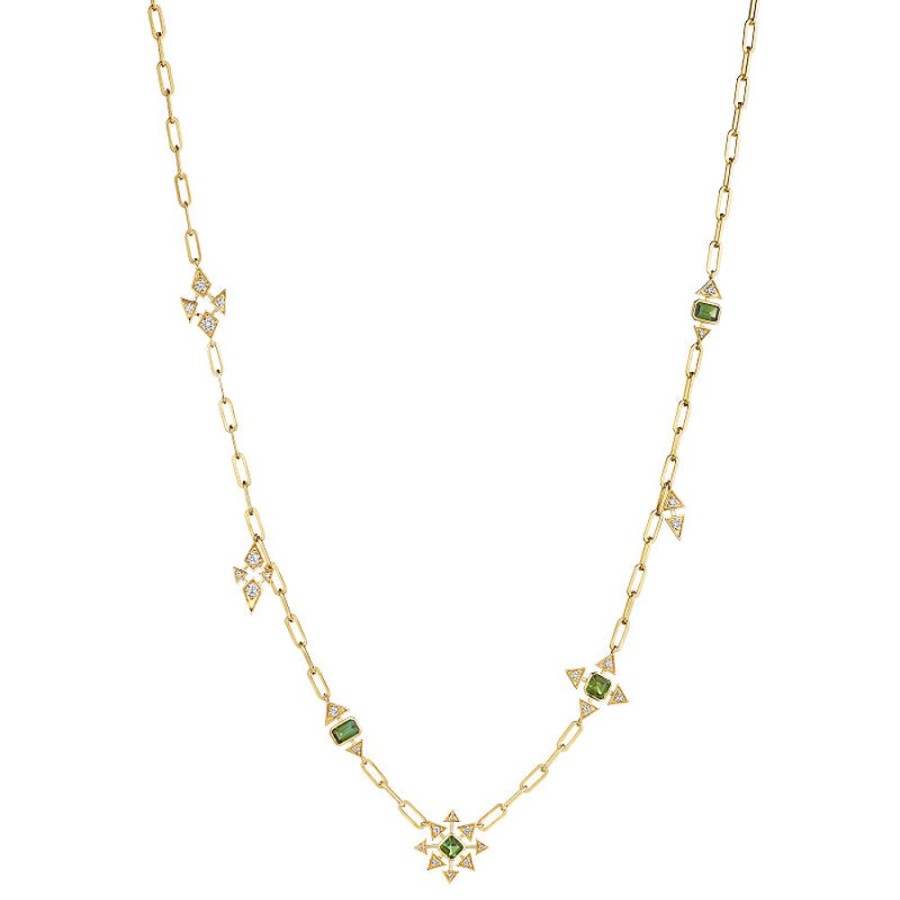 Necklace/Pendant Hueb | 18 Karat Onsa Yellow Gold Necklace With Vs-Gh Diamonds And Green Tourm