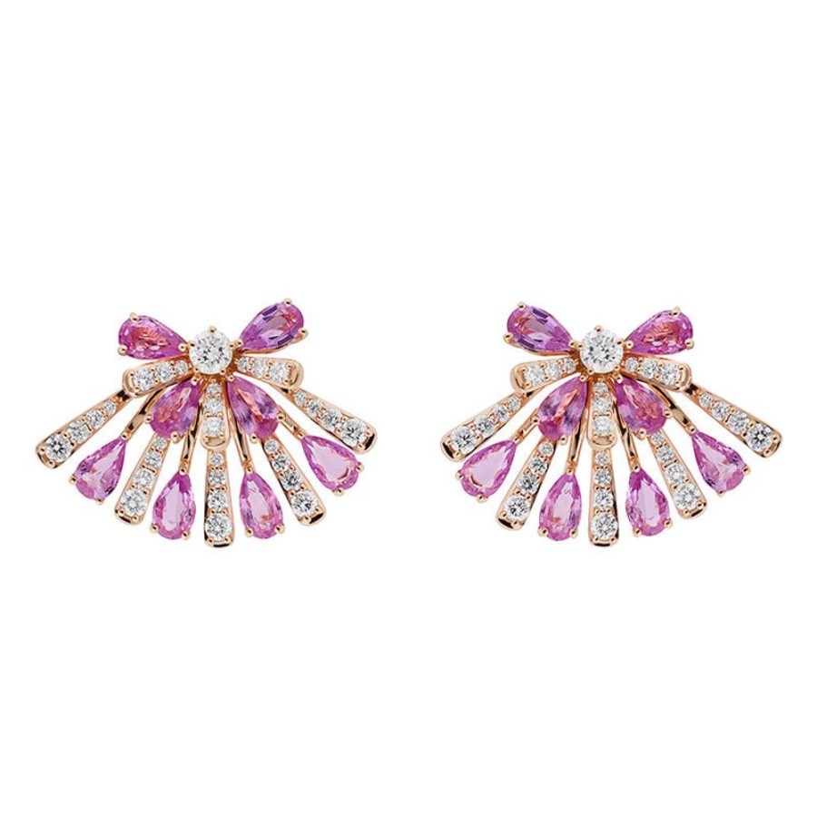 Earring Hueb | 18 Karat Botanica Pink Gold Earring With Vs-Gh Diamonds And Pink Sapph