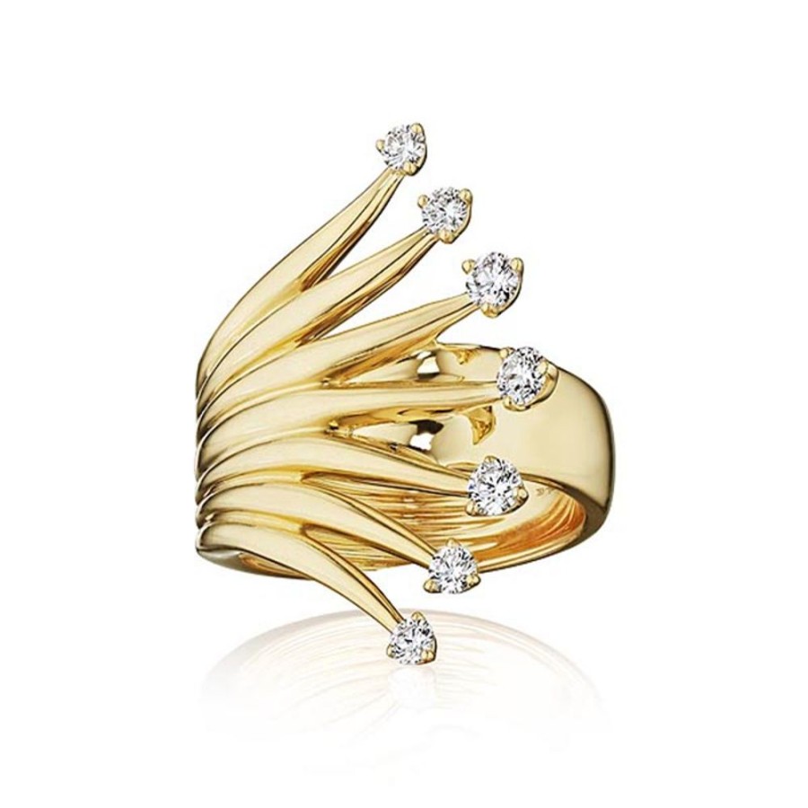 Ring Hueb | 18 Karat Tribal Yellow Gold Ring With Vs-Gh Diamonds