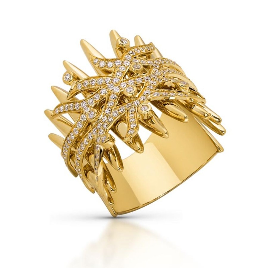 Ring Hueb | 18 Karat Tribal Yellow Gold Ring With Vs-Gh Diamonds