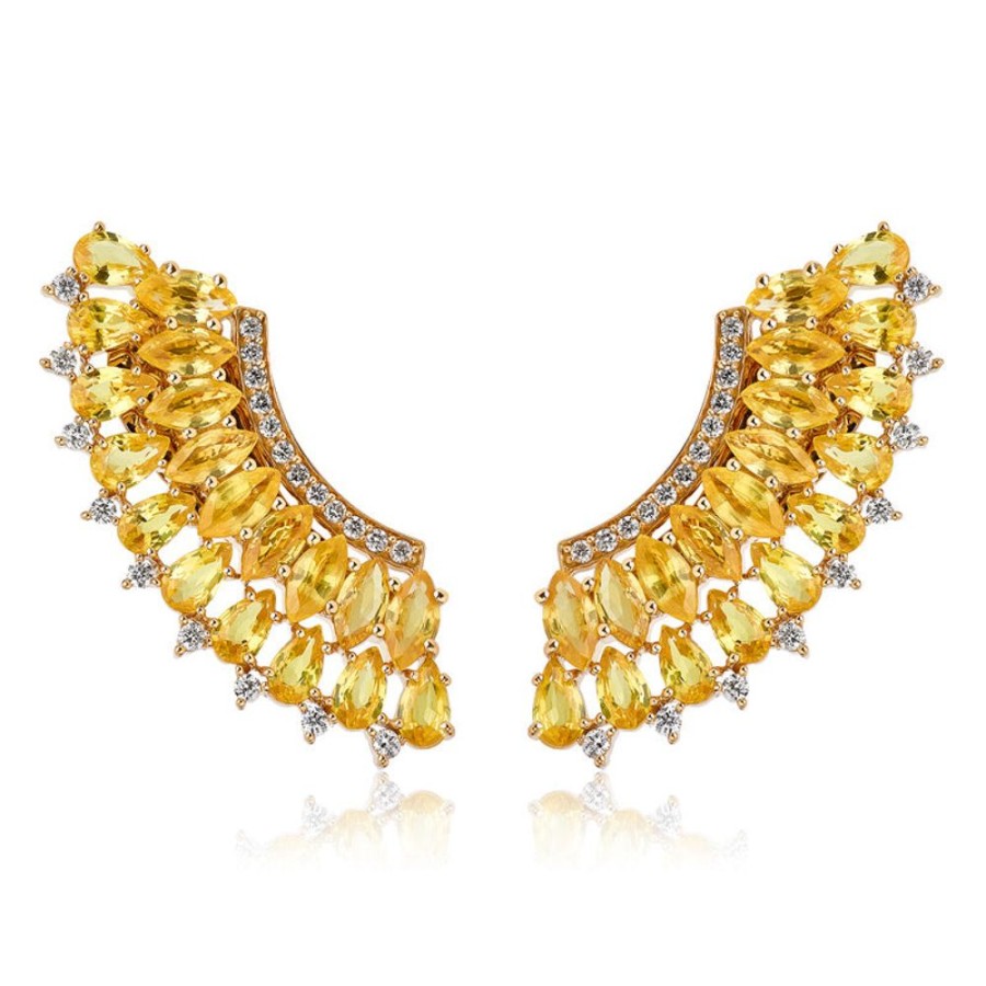 Earring Hueb | 18 Karat Mirage Yellow Gold Earring With Vs-Gh Diamonds And Yellow Sap