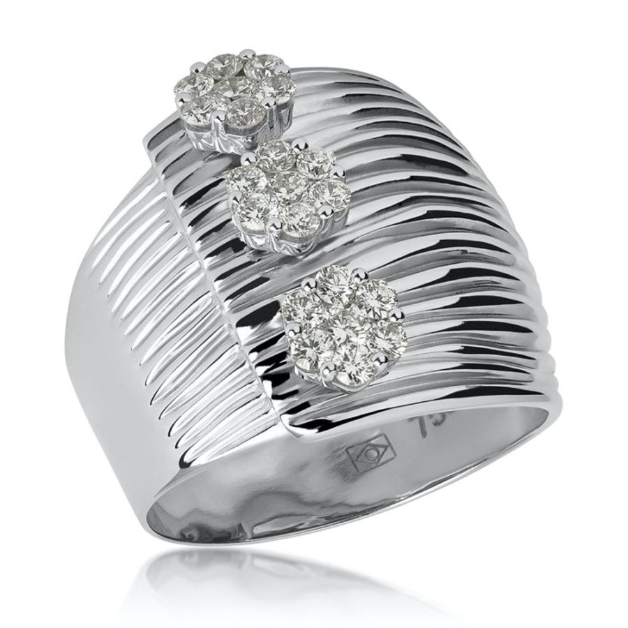 Ring Hueb | 18 Karat Plisse White Gold Ring With Vs-Gh Diamonds