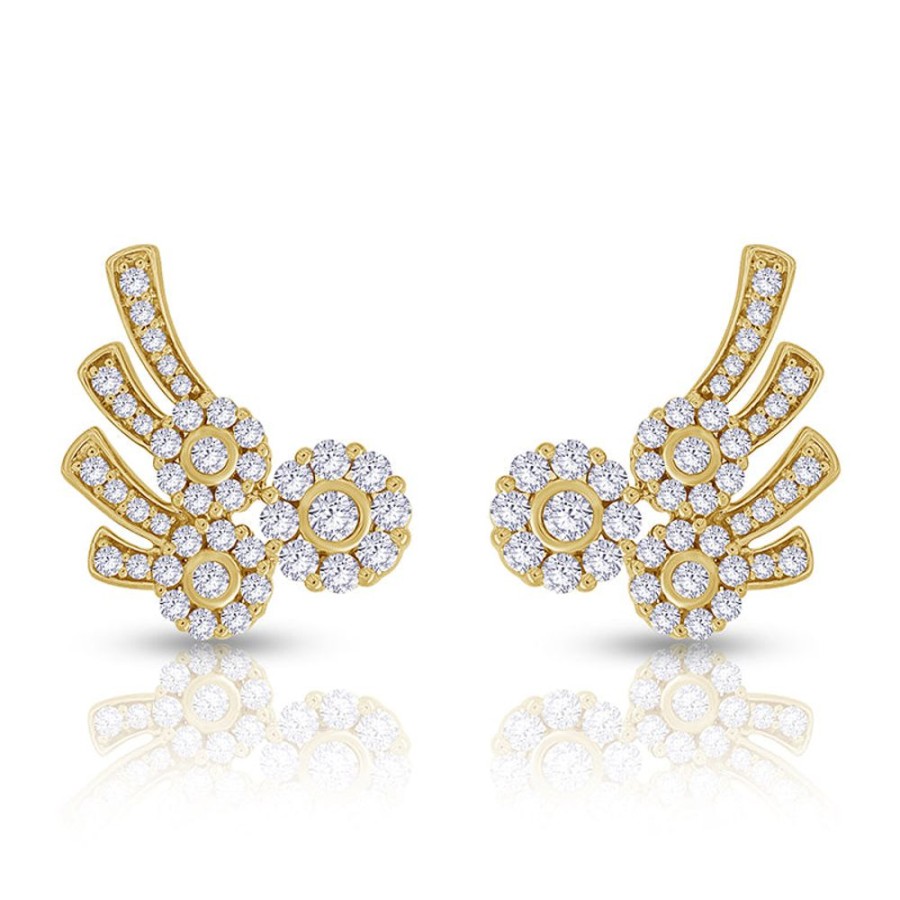 Earring Hueb | 18 Karat Diamond Flower Yellow Gold Earring With Vs-Gh Diamonds