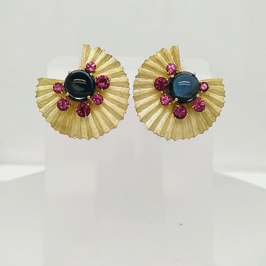 Earring Hueb | 18 Karat Bahia Yellow Gold Earring With Raspberry Rhodolite And Imperi